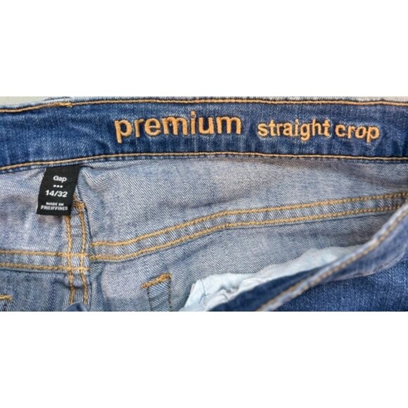 Gap Premium Straight Crop Jeans Capri Cuffed Distressed Size 14/32 Med Wash Crop - Picture 10 of 10